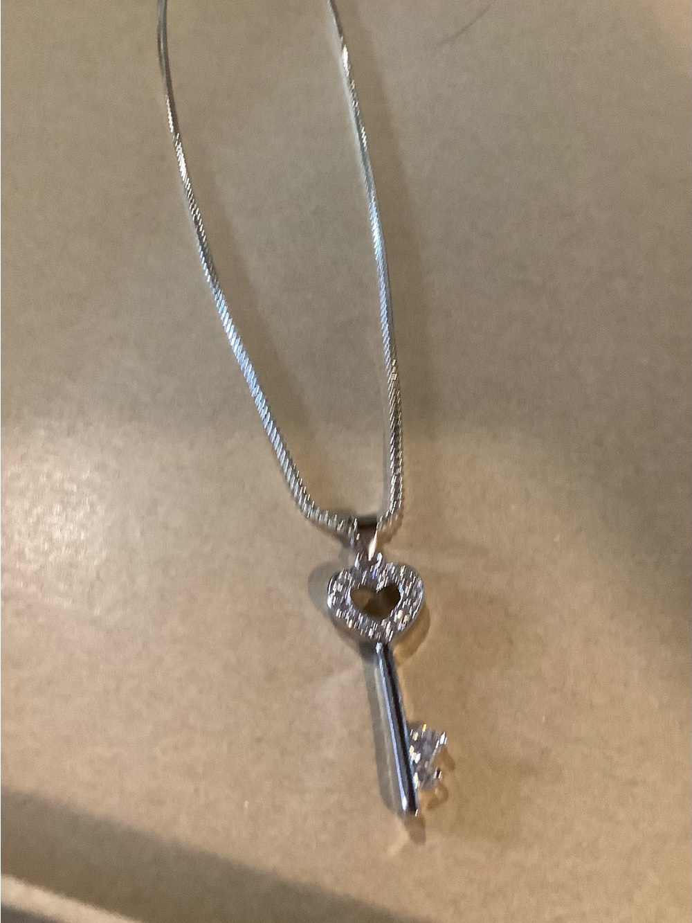 Sparkling Heart Key Pendant Necklace - Sterling Silver
